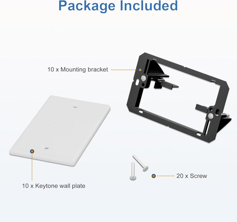 FGBB Blank Device Keystone Wall Plate, with Low Voltage Mounting Bracket, with Single Gang Decorator Wall for RJ45, HDMI, and Coax Keystone Inserts, White, 10-Pack - Image 5